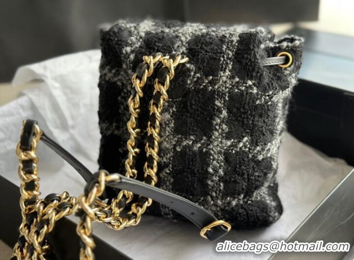 Reasonable Price Chanel BACKPACK Wool Tweed & Gold-Tone Metal AS3615 Black & Gray