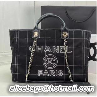 Top Design Chanel LARGE SHOPPING BAG Wool Tweed & Gold-Tone Metal A66941 Black