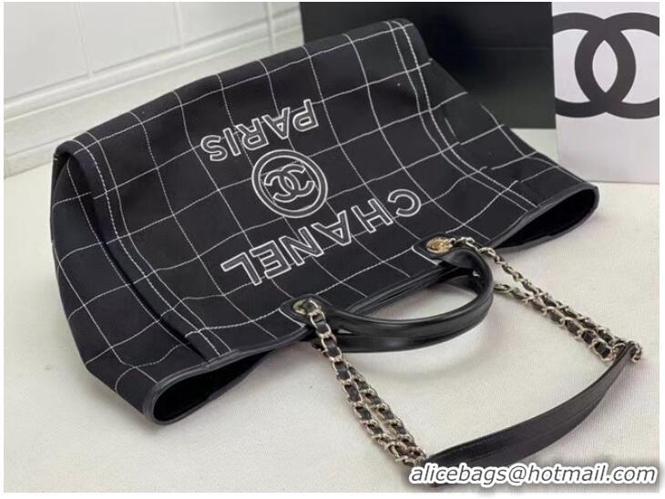 Top Design Chanel LARGE SHOPPING BAG Wool Tweed & Gold-Tone Metal A66941 Black