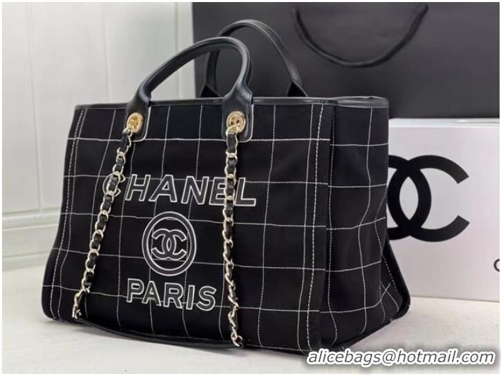 Top Design Chanel LARGE SHOPPING BAG Wool Tweed & Gold-Tone Metal A66941 Black