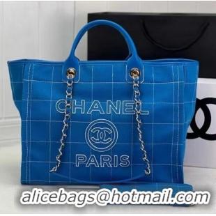 Well Crafted Chanel LARGE SHOPPING BAG Wool Tweed & Gold-Tone Metal A66941 Blue