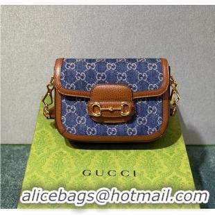 Famous Brand Gucci Horsebit 1955 GG mini bag 658574 Denim Brown