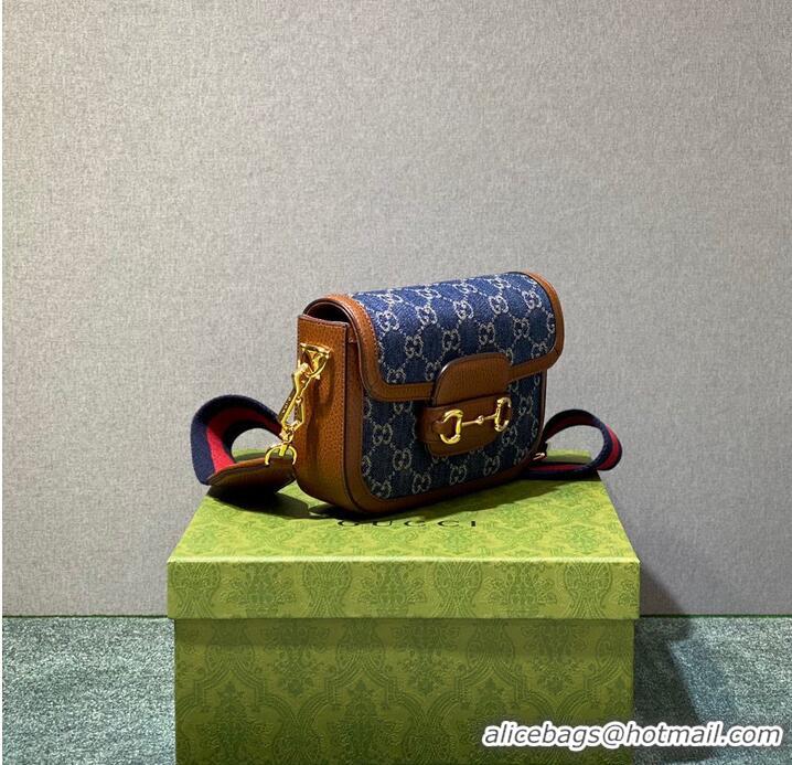 Famous Brand Gucci Horsebit 1955 GG mini bag 658574 Denim Brown