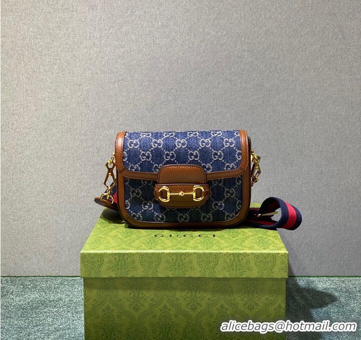 Famous Brand Gucci Horsebit 1955 GG mini bag 658574 Denim Brown