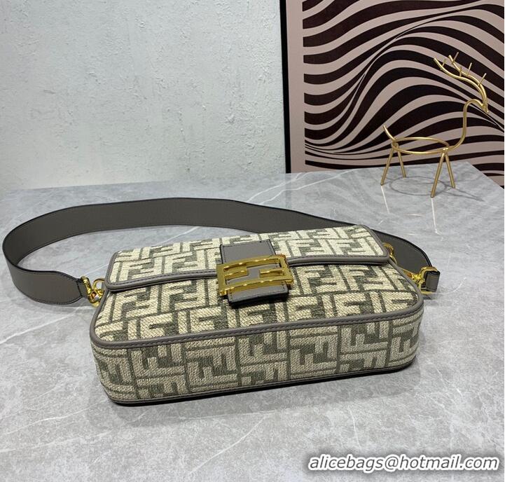 Big Discount Fendi Baguette Dove gray FF tapestry fabric bag 8BS010B