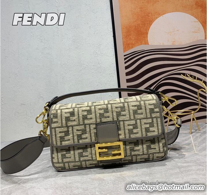 Big Discount Fendi Baguette Dove gray FF tapestry fabric bag 8BS010B