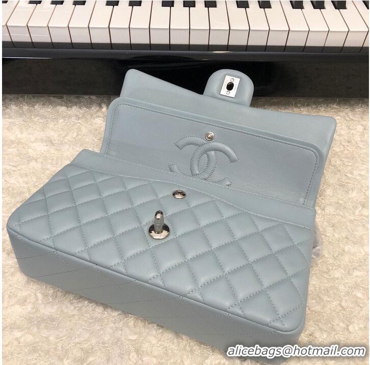 Famous Brand Chanel 2.55 Series Flap Bag Original Lambskin Leather 5024CF A01112 Grey Blue Silver-Tone