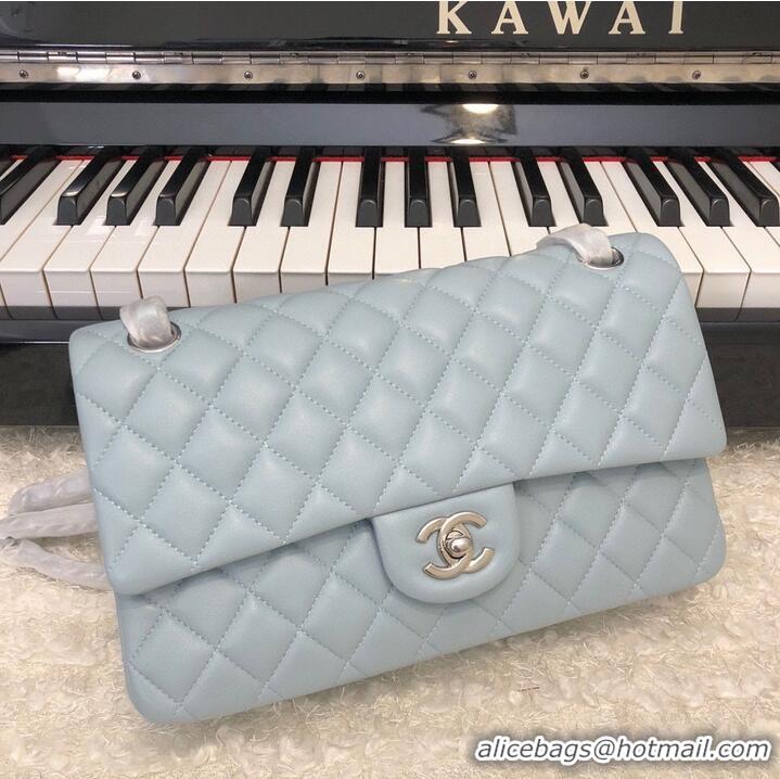 Famous Brand Chanel 2.55 Series Flap Bag Original Lambskin Leather 5024CF A01112 Grey Blue Silver-Tone