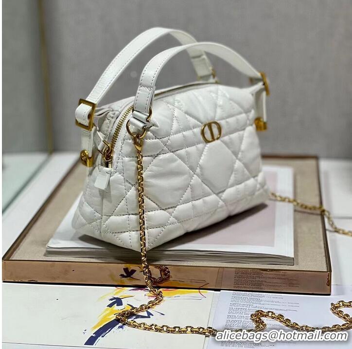 Famous Brand LADY DIOR TOP HANDLE SMALL BAG Latte Cannage Lambskin C0655 WHITE