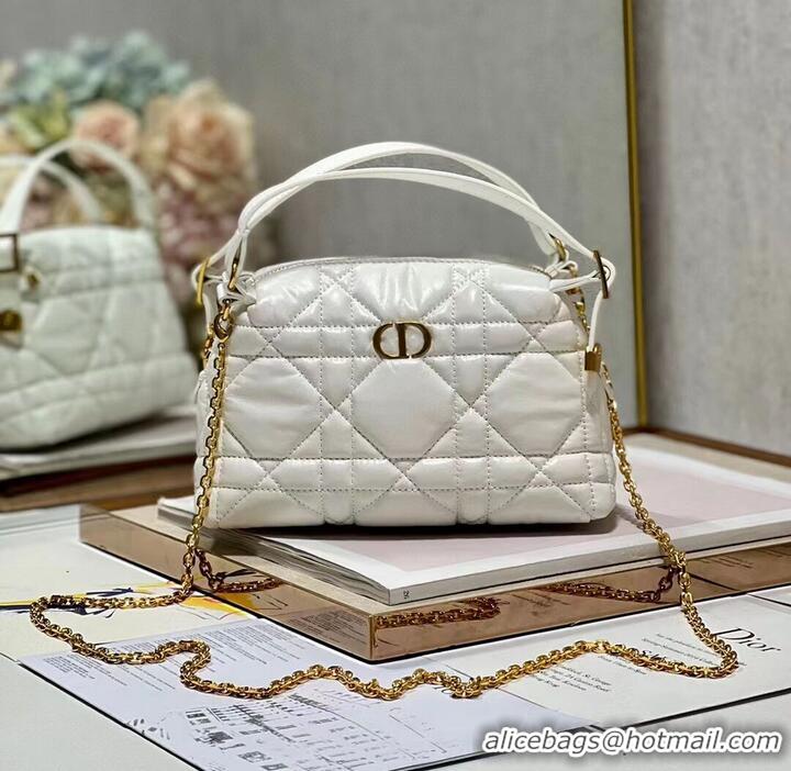 Famous Brand LADY DIOR TOP HANDLE SMALL BAG Latte Cannage Lambskin C0655 WHITE