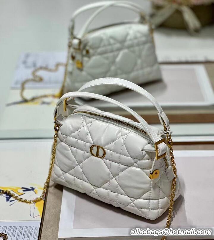 Famous Brand LADY DIOR TOP HANDLE SMALL BAG Latte Cannage Lambskin C0655 WHITE