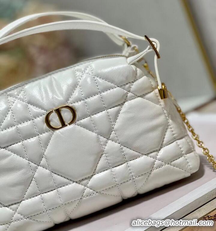 Famous Brand LADY DIOR TOP HANDLE SMALL BAG Latte Cannage Lambskin C0655 WHITE