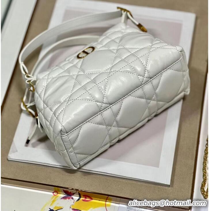 Famous Brand LADY DIOR TOP HANDLE SMALL BAG Latte Cannage Lambskin C0655 WHITE