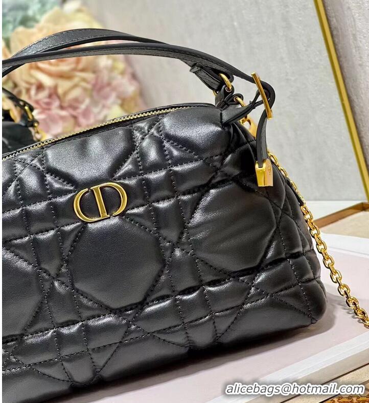 Pretty Style LADY DIOR TOP HANDLE SMALL BAG Latte Cannage Lambskin C0655 BLACK