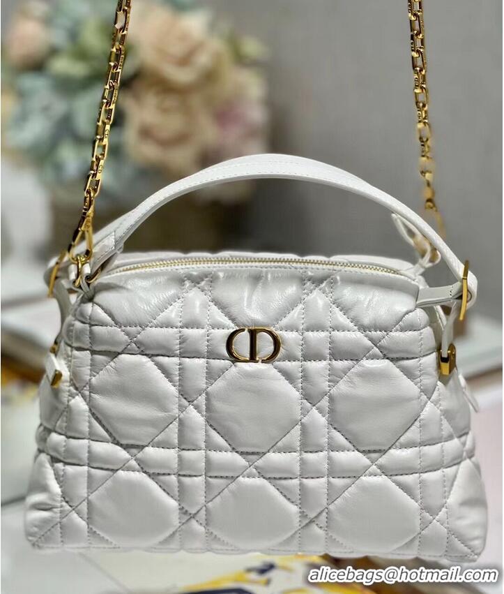 Spot Bulk LADY DIOR TOP HANDLE SMALL BAG Latte Cannage Lambskin C0656 WHITE