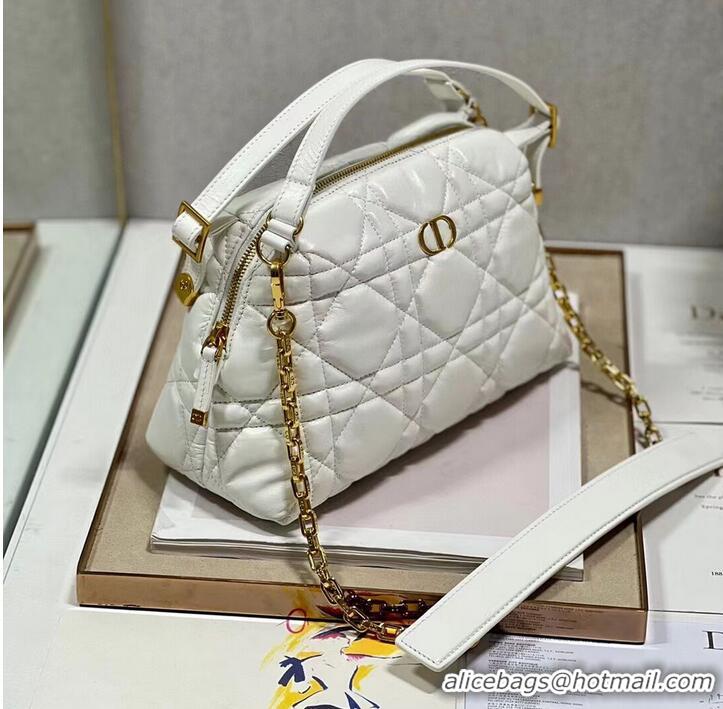 Spot Bulk LADY DIOR TOP HANDLE SMALL BAG Latte Cannage Lambskin C0656 WHITE