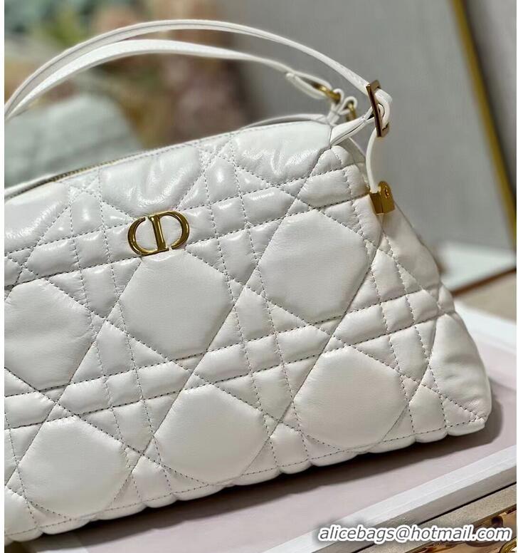 Spot Bulk LADY DIOR TOP HANDLE SMALL BAG Latte Cannage Lambskin C0656 WHITE