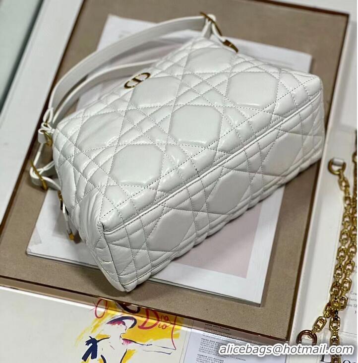 Spot Bulk LADY DIOR TOP HANDLE SMALL BAG Latte Cannage Lambskin C0656 WHITE