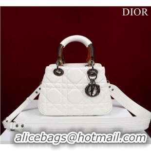 Famous Brand LADY DIOR TOP HANDLE SMALL BAG Latte Cannage Lambskin C0963 WHITE