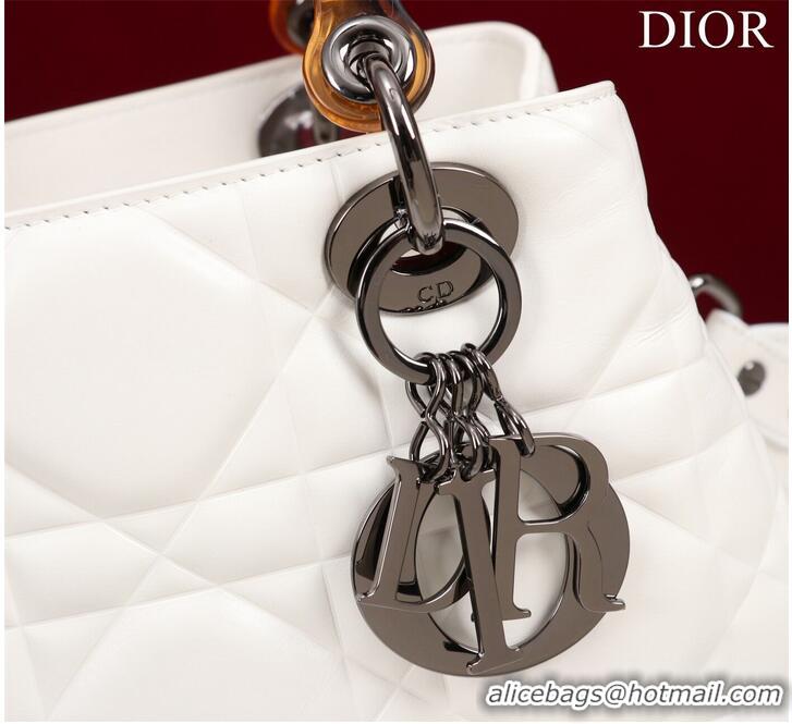 Famous Brand LADY DIOR TOP HANDLE SMALL BAG Latte Cannage Lambskin C0963 WHITE