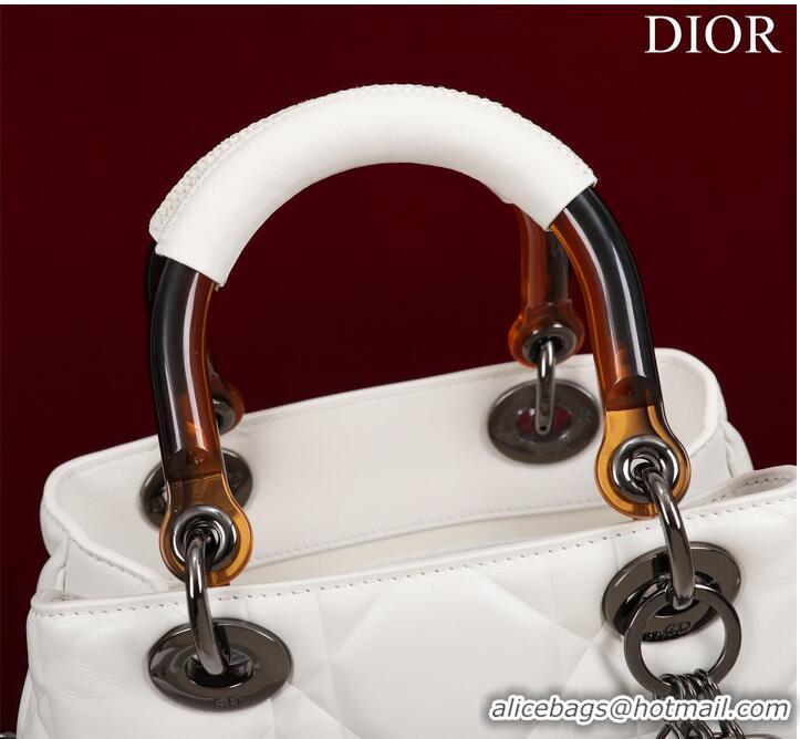 Famous Brand LADY DIOR TOP HANDLE SMALL BAG Latte Cannage Lambskin C0963 WHITE