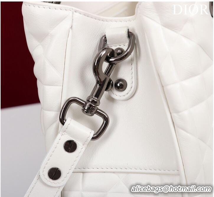 Famous Brand LADY DIOR TOP HANDLE SMALL BAG Latte Cannage Lambskin C0963 WHITE