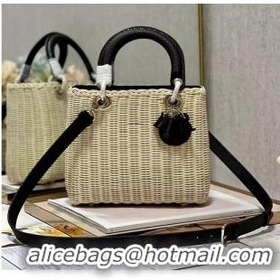 Promotional MEDIUM LADY DIOR BAG Natural Wicker and Black Lizard skin M0565