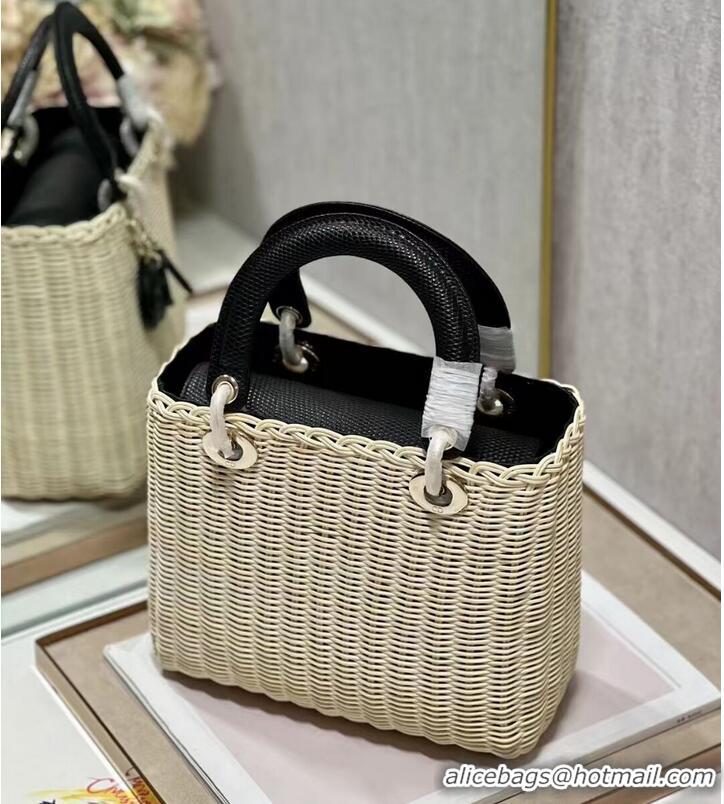 Promotional MEDIUM LADY DIOR BAG Natural Wicker and Black Lizard skin M0565