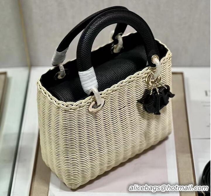 Promotional MEDIUM LADY DIOR BAG Natural Wicker and Black Lizard skin M0565