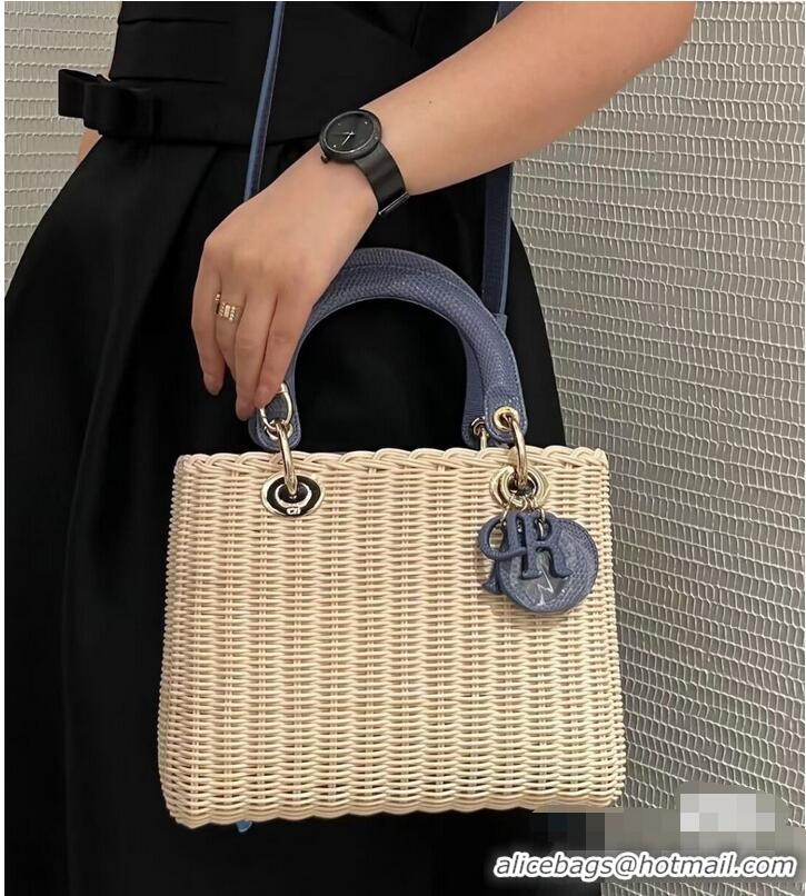 Promotional MEDIUM LADY DIOR BAG Natural Wicker and Black Lizard skin M0565