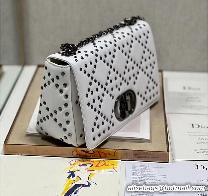 Top Design DIOR CARO MACROCANNAGE POUCH Macrocannage Calfskin with Star Motif C3136 white&black