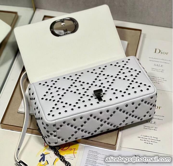 Top Design DIOR CARO MACROCANNAGE POUCH Macrocannage Calfskin with Star Motif C3136 white&black