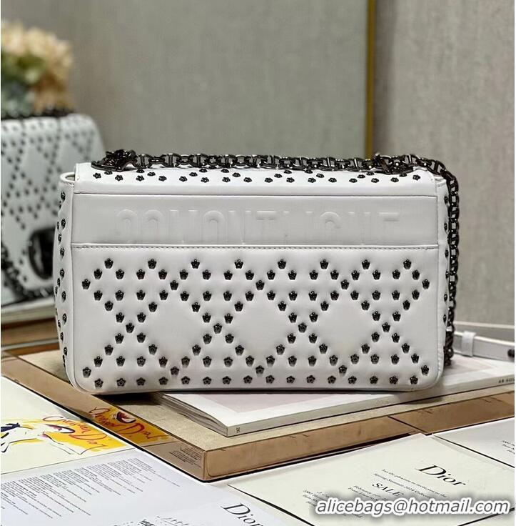 Top Design DIOR CARO MACROCANNAGE POUCH Macrocannage Calfskin with Star Motif C3136 white&black