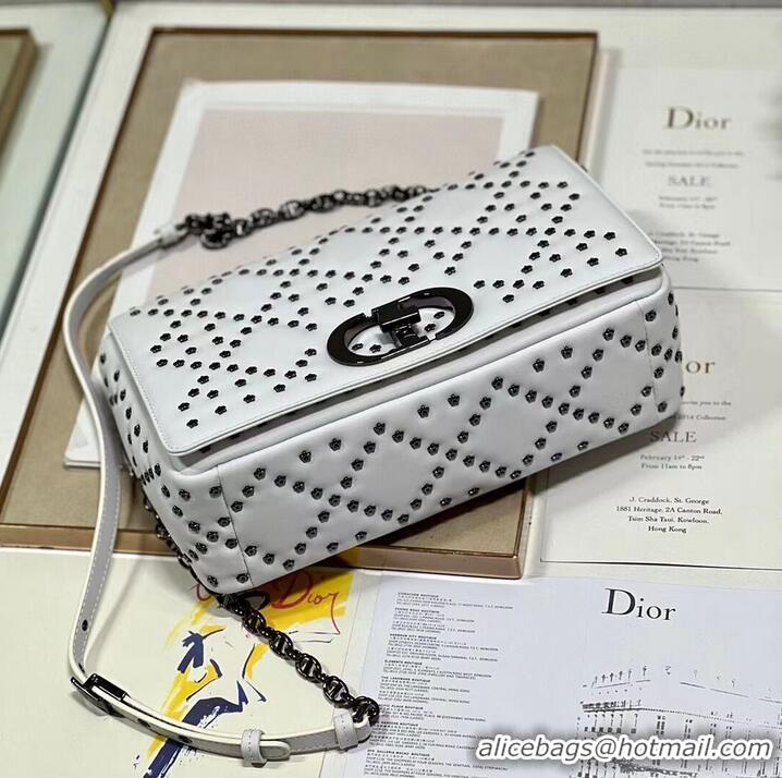 Top Design DIOR CARO MACROCANNAGE POUCH Macrocannage Calfskin with Star Motif C3136 white&black