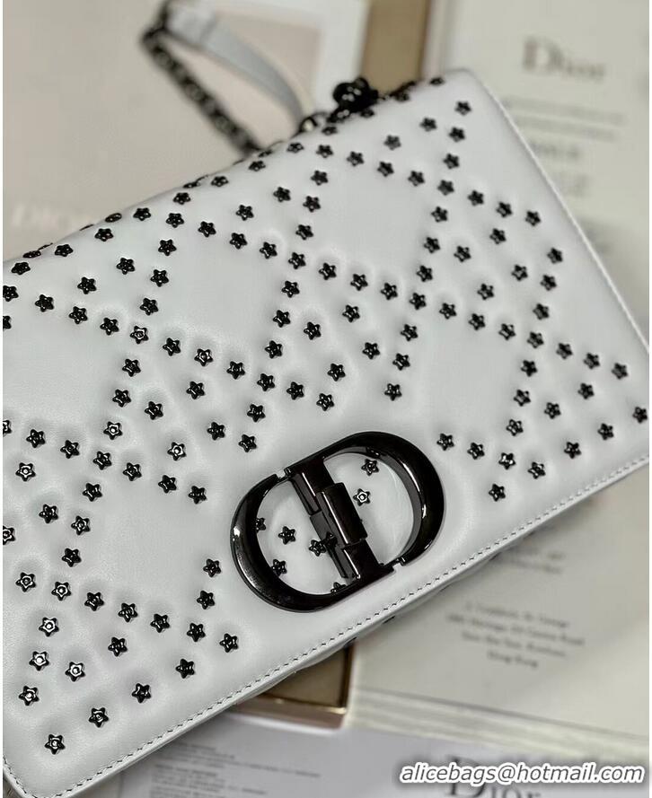 Top Design DIOR CARO MACROCANNAGE POUCH Macrocannage Calfskin with Star Motif C3136 white&black