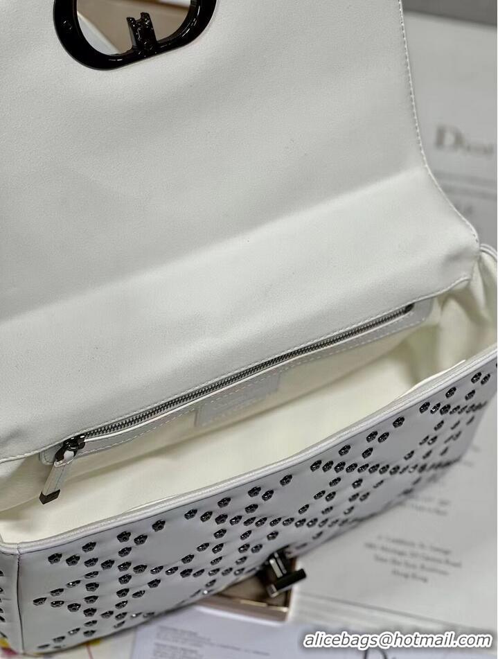 Top Design DIOR CARO MACROCANNAGE POUCH Macrocannage Calfskin with Star Motif C3136 white&black