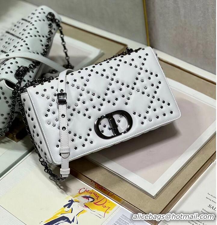 Top Design DIOR CARO MACROCANNAGE POUCH Macrocannage Calfskin with Star Motif C3136 white&black