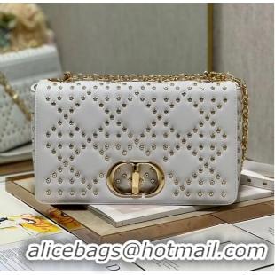 Market Sells DIOR CARO MACROCANNAGE POUCH Macrocannage Calfskin with Star Motif C3136 white&gold