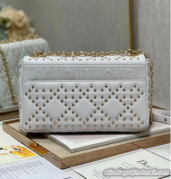 Market Sells DIOR CARO MACROCANNAGE POUCH Macrocannage Calfskin with Star Motif C3136 white&gold