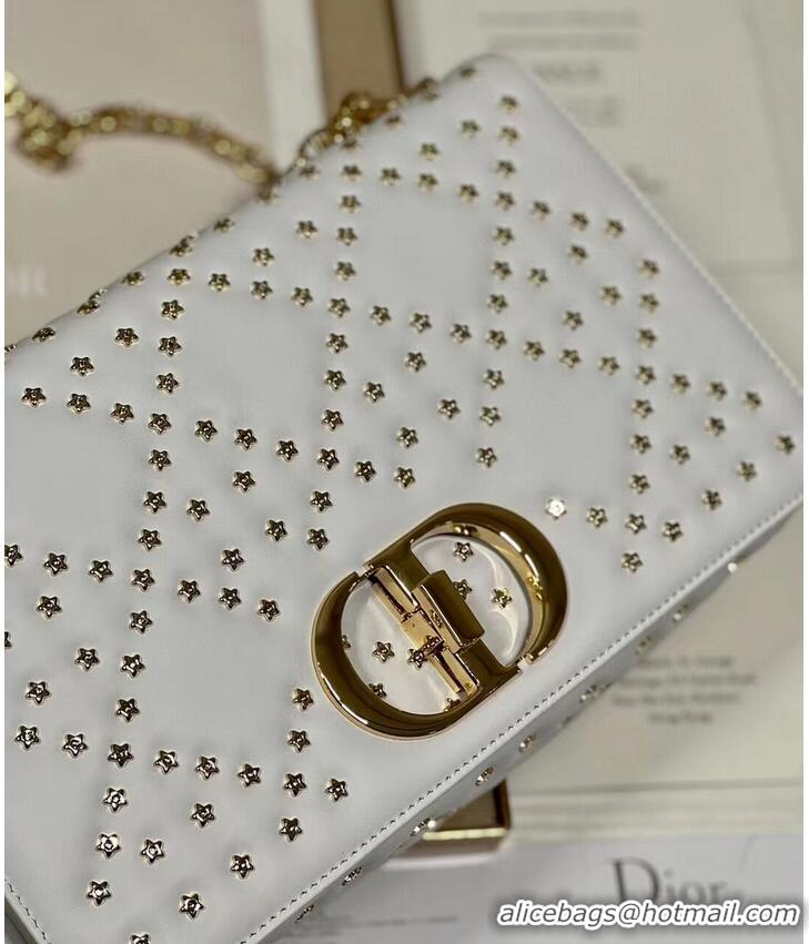 Market Sells DIOR CARO MACROCANNAGE POUCH Macrocannage Calfskin with Star Motif C3136 white&gold