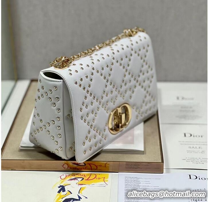 Market Sells DIOR CARO MACROCANNAGE POUCH Macrocannage Calfskin with Star Motif C3136 white&gold