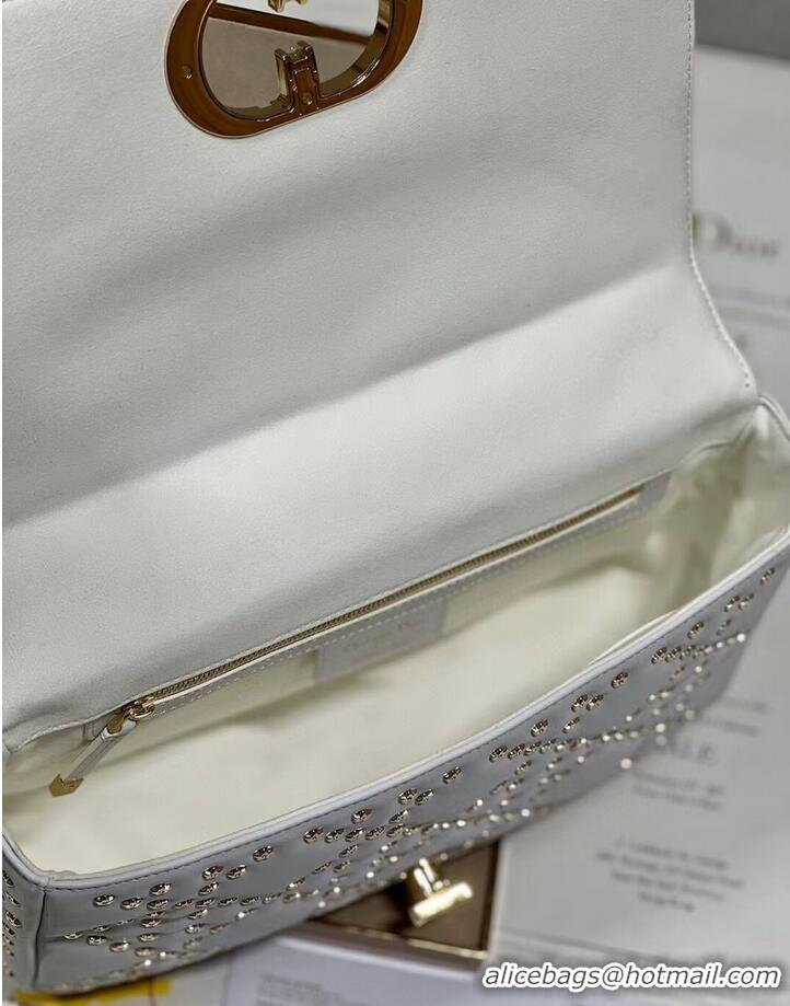 Market Sells DIOR CARO MACROCANNAGE POUCH Macrocannage Calfskin with Star Motif C3136 white&gold