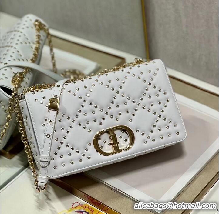 Market Sells DIOR CARO MACROCANNAGE POUCH Macrocannage Calfskin with Star Motif C3136 white&gold