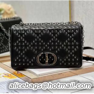 Sophisticated DIOR CARO MACROCANNAGE POUCH Macrocannage Calfskin with Star Motif C3136 black