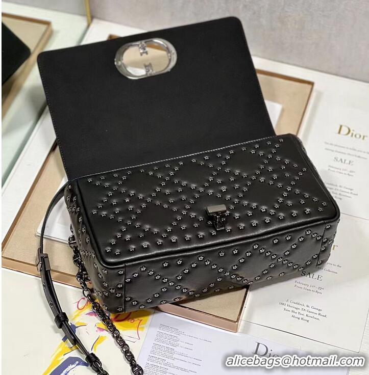 Sophisticated DIOR CARO MACROCANNAGE POUCH Macrocannage Calfskin with Star Motif C3136 black