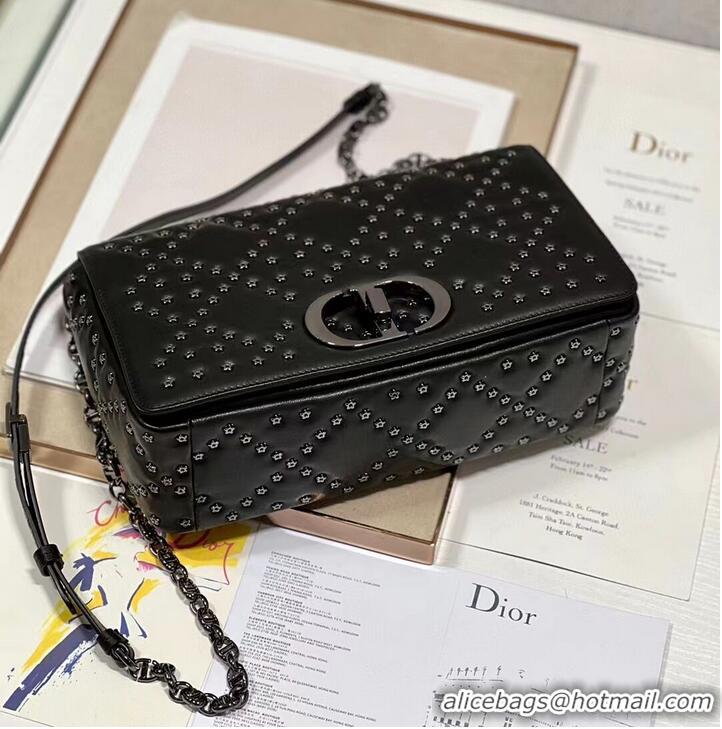 Sophisticated DIOR CARO MACROCANNAGE POUCH Macrocannage Calfskin with Star Motif C3136 black