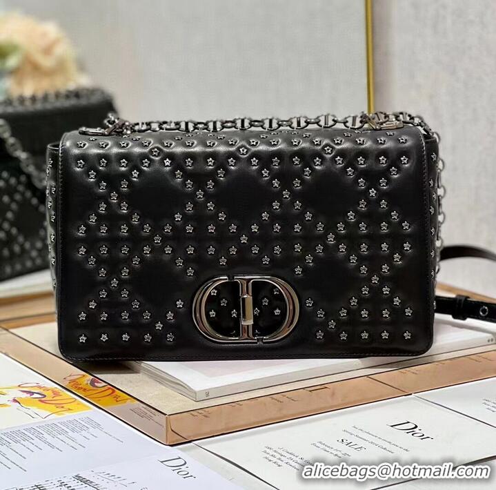 Sophisticated DIOR CARO MACROCANNAGE POUCH Macrocannage Calfskin with Star Motif C3136 black