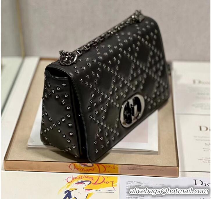 Sophisticated DIOR CARO MACROCANNAGE POUCH Macrocannage Calfskin with Star Motif C3136 black