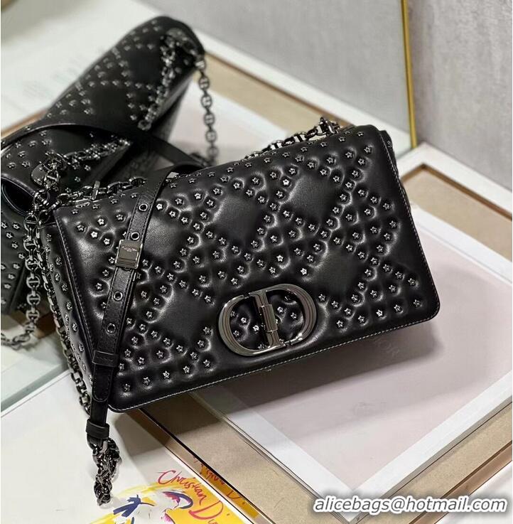 Sophisticated DIOR CARO MACROCANNAGE POUCH Macrocannage Calfskin with Star Motif C3136 black