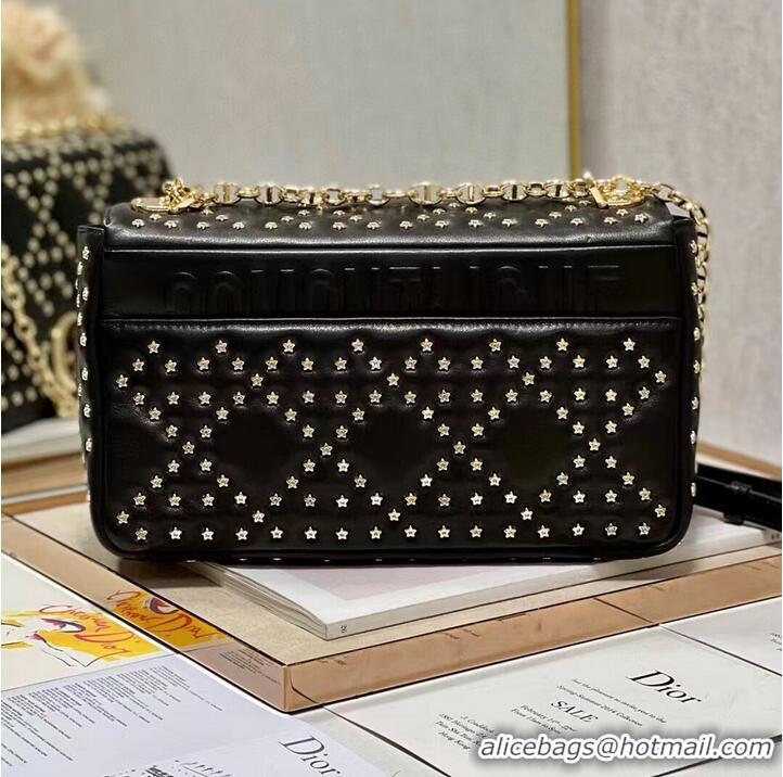 Original Cheap DIOR CARO MACROCANNAGE POUCH Macrocannage Calfskin with Star Motif C3136 black&gold